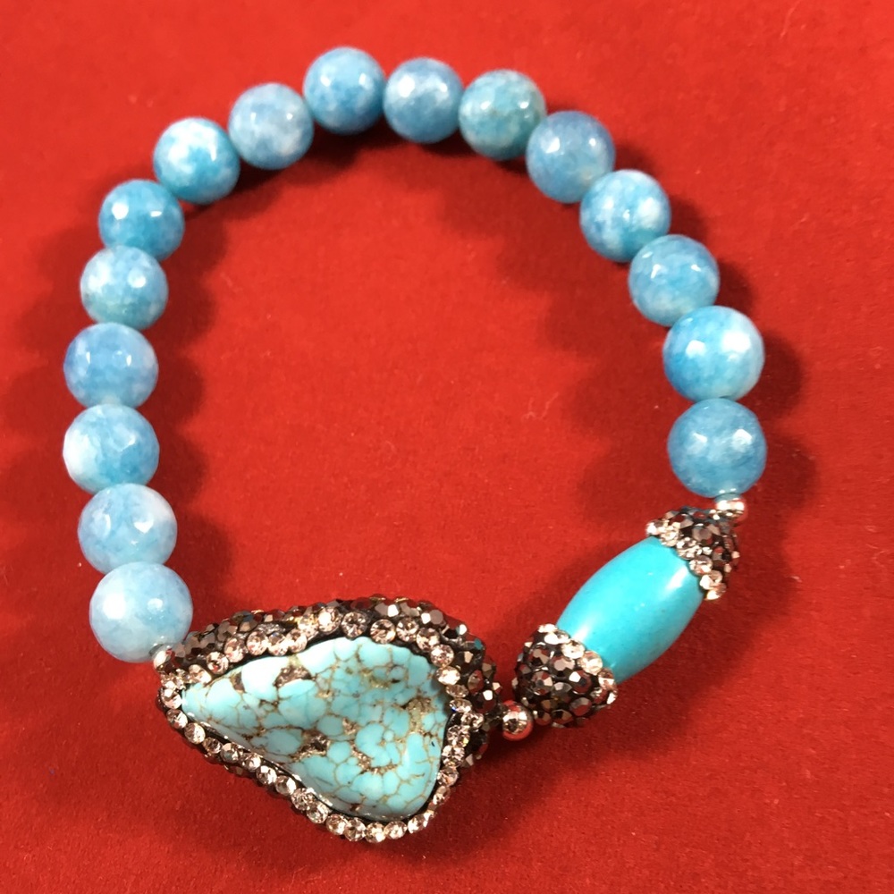 Handmade Turquoise and CZ Stretch Bracelet NWT - Picture 1 of 1